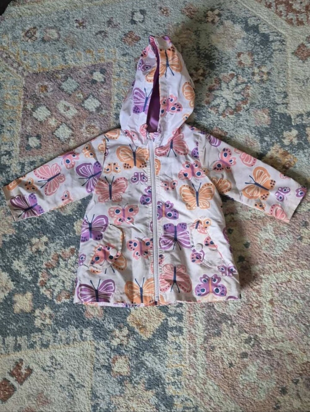 Toddler Butterfly Hooded Rain Jacket - Pink & Purple